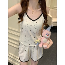 批发卡尔】带胸垫卡通吊带背心睡衣女夏季吊带短裤舒适套装少女家居服