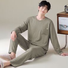 批发卡尔<b class='q'>纯棉</b>圆领秋冬季男款<b class='q'>睡衣</b>长袖长裤两件套男士家居服