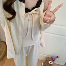 批发卡尔三件套羊绒带胸垫<b class='q'>睡衣</b>秋冬季新款<b class='q'>卡通</b>可爱高颜值套装