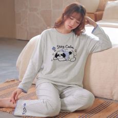 批发卡尔纯棉带胸垫2026新款甜美睡衣女圆领春秋季长袖家居服套装