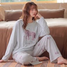 批发卡尔纯棉带胸垫2026新款甜美睡衣女圆领春秋季长袖家居服套装