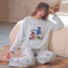 批发卡尔纯棉带胸垫2026新款甜美睡衣女圆领春秋季长袖家居服套装