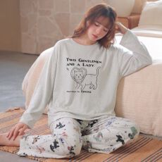 批发卡尔纯棉带胸垫2026新款甜美睡衣女圆领春秋季长袖家居服套装