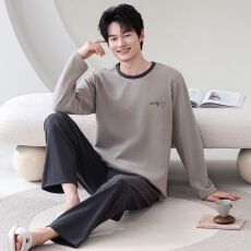 批发【卡尔】羊毛蚕丝绒睡衣女秋冬长袖套头宽松<b class='q'>男士</b>士家居服套装