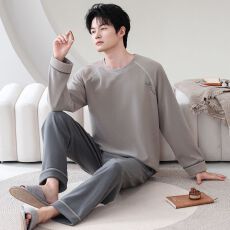 批发卡尔羊毛蚕丝绒睡衣女秋冬长袖套头宽松<b class='q'>男士</b>士家居服套装