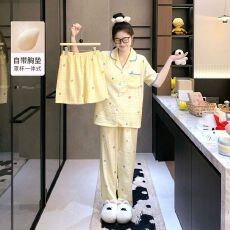 批发【小满】带胸垫云朵棉三件套<b class='q'>贝壳</b>领开衫少女卡通家居服套装可外穿
