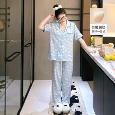 批发【小满】带胸垫云朵棉三件套贝壳领开衫少女卡通家居服套装可外穿