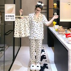 批发【小满】带胸垫云朵棉三件套贝壳领开衫少女卡通家居服套装可外穿