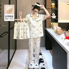 批发【小满】带胸垫云朵棉三件套<b class='q'>贝壳</b>领开衫少女卡通家居服套装可外穿