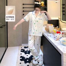 批发【小满】带胸垫云朵棉三件套<b class='q'>贝壳</b>领开衫少女卡通家居服套装可外穿