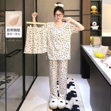 批发【小满】睡衣女夏带胸垫云朵棉三件套<b class='q'>贝壳</b>领少女卡通家居服可外穿