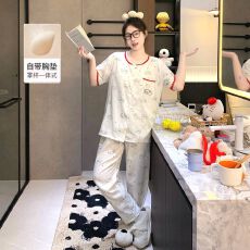 批发【小满】睡衣女夏带胸垫云朵棉三件套<b class='q'>贝壳</b>领少女卡通家居服可外穿