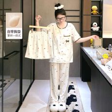 批发【小满】睡衣女夏带胸垫云朵棉三件套<b class='q'>贝壳</b>领少女卡通家居服可外穿