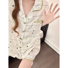 批发小满睡衣女夏云朵棉短袖<b class='q'>贝壳</b>领开衫少女卡通家居服套装可外穿