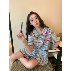 批发小满睡衣女夏云朵棉短袖<b class='q'>贝壳</b>领开衫少女卡通家居服套装可外穿