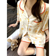 批发【小满】睡衣女夏云朵棉短袖<b class='q'>贝壳</b>领开衫少女卡通家居服套装可外穿