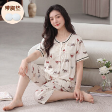 批发【小满】带胸垫睡衣女春夏云朵棉短袖七分裤家居服套装休闲可外穿