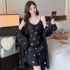 批发带胸垫冰丝吊带<b class='q'>睡裙</b>女夏季高级感甜美纯欲睡袍两件套装家居服烫银