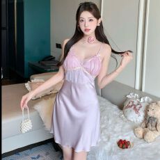 批发带胸垫冰丝吊带<b class='q'>睡裙</b>女夏季高级感甜美纯欲蕾丝花边美背<b class='q'>性感</b>家居服