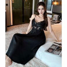 批发带胸垫冰丝吊带<b class='q'>睡裙</b>女夏季高级感纯欲蕾丝花边<b class='q'>性感</b>气质长裙家居服