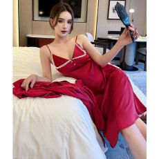 批发带胸垫冰丝吊带<b class='q'>睡裙</b>女夏季高级感纯欲蕾丝花边<b class='q'>性感</b>气质长裙家居服