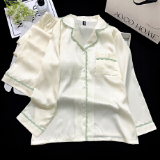 批发带胸垫冰丝长袖睡衣女夏季轻奢压花气质<b class='q'>长裤</b>两件<b class='q'>套装</b>家居服可外穿