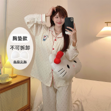 睡衣女秋季新款长袖长裤云朵棉带胸垫卡通少女舒适可爱家居服套装