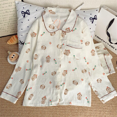 睡衣女秋季新款长袖长裤云朵棉带胸垫卡通少女舒适可爱家居服套装