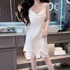 批发<b class='q'>夏</b>季性感冰丝睡衣女吊带睡裙+蕾丝睡袍两件套居家休闲高级感洋气