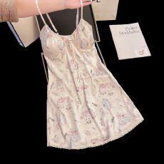 批发<b class='q'>夏</b>季带胸垫吊带睡裙性感可爱睡衣女冰雪丝睡裙卡通猫印花气质舒适