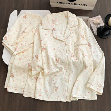 批发云朵棉睡衣女春秋季翻领<b class='q'>开衫</b>长袖卡通学生甜美可爱女士家居服套装