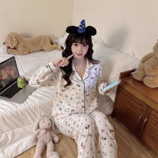 批发云朵棉睡衣女春秋季翻领<b class='q'>开衫</b>长袖卡通学生甜美可爱女士家居服套装