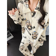睡衣女春秋季云朵棉翻领休闲卡通长袖学生甜美可爱女士家居服套装