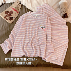 批发云朵棉秋季新款双长套头条纹休闲卡通<b class='q'>可爱</b>学生少女家居服薄款套装