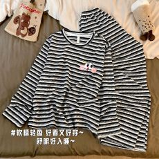 批发云朵棉秋季新款双长套头条纹休闲卡通<b class='q'>可爱</b>学生少女家居服薄款套装