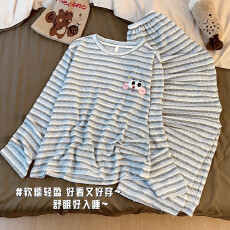 批发云朵棉秋季新款双长套头条纹休闲卡通<b class='q'>可爱</b>学生少女家居服薄款套装