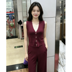 批发韩系温柔风肌理感无袖V领马甲阔腿裤套装女夏季新款休闲两件套