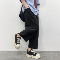 批发实拍新款夏季薄款阔腿八分裤<b class='q'>男士</b>2026宽松复古美式纯棉<b class='q'>休闲裤</b>子