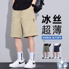 批发实拍夏季新款锦纶速干工装五分休闲裤男宽松百搭凉感弹力运动短裤