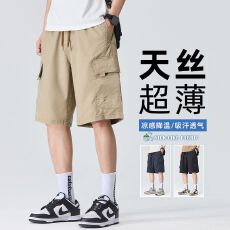 批发实拍2026夏季新款莱赛尔工装短裤男宽松百搭顺滑弹力舒适五分裤