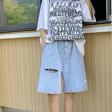 实拍夏季新款破洞牛仔五分裤男韩版休闲短裤弹力直筒网红中裤