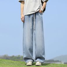 批发实拍2026爆款莱赛尔天丝牛仔裤<b class='q'>夏</b>季薄款凉感宽松直筒松紧腰阔腿裤