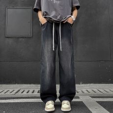 批发实拍2026爆款莱赛尔天丝牛仔裤<b class='q'>夏</b>季薄款凉感宽松直筒松紧腰阔腿裤