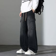 批发<b class='q'>秋</b>冬新款美式高街Vibe高级解构设计感氛围感直筒阔腿男工装牛仔裤