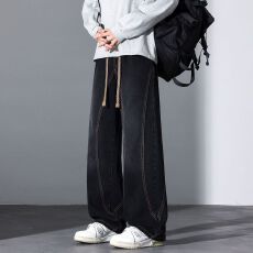 批发<b class='q'>秋</b>冬数据新款美式高街Vibe高级解构设计感氛围感直筒阔腿男牛仔裤