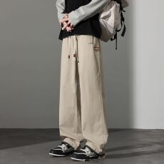 批发秋<b class='q'>冬</b>爆款美式高级简约纯棉Ulzzang氛围感廓形慵懒男装运动休闲裤