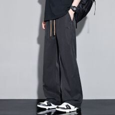 批发实拍2026春<b class='q'>夏</b>薄款莱赛尔冰丝男士潮牌宽松直筒裤 M-4XL码 三色