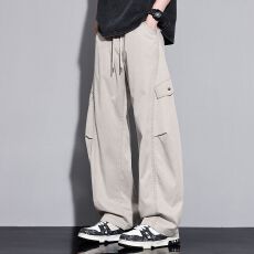 批发实拍2026春<b class='q'>夏</b>薄款莱赛尔冰丝男士潮牌宽松弯刀裤 M-4XL码 二色