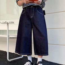 批发实拍2026新款美式复古高腰宽松阔腿裤百搭垂感直筒七分裤牛仔裤
