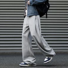 批发实拍2026新款褶皱微弯潮牌宽松直筒男<b class='q'>运动</b>长裤